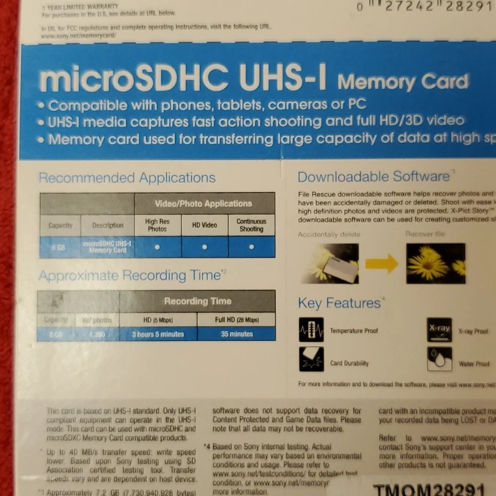 8 GB SONY SDHC Micro Memory card